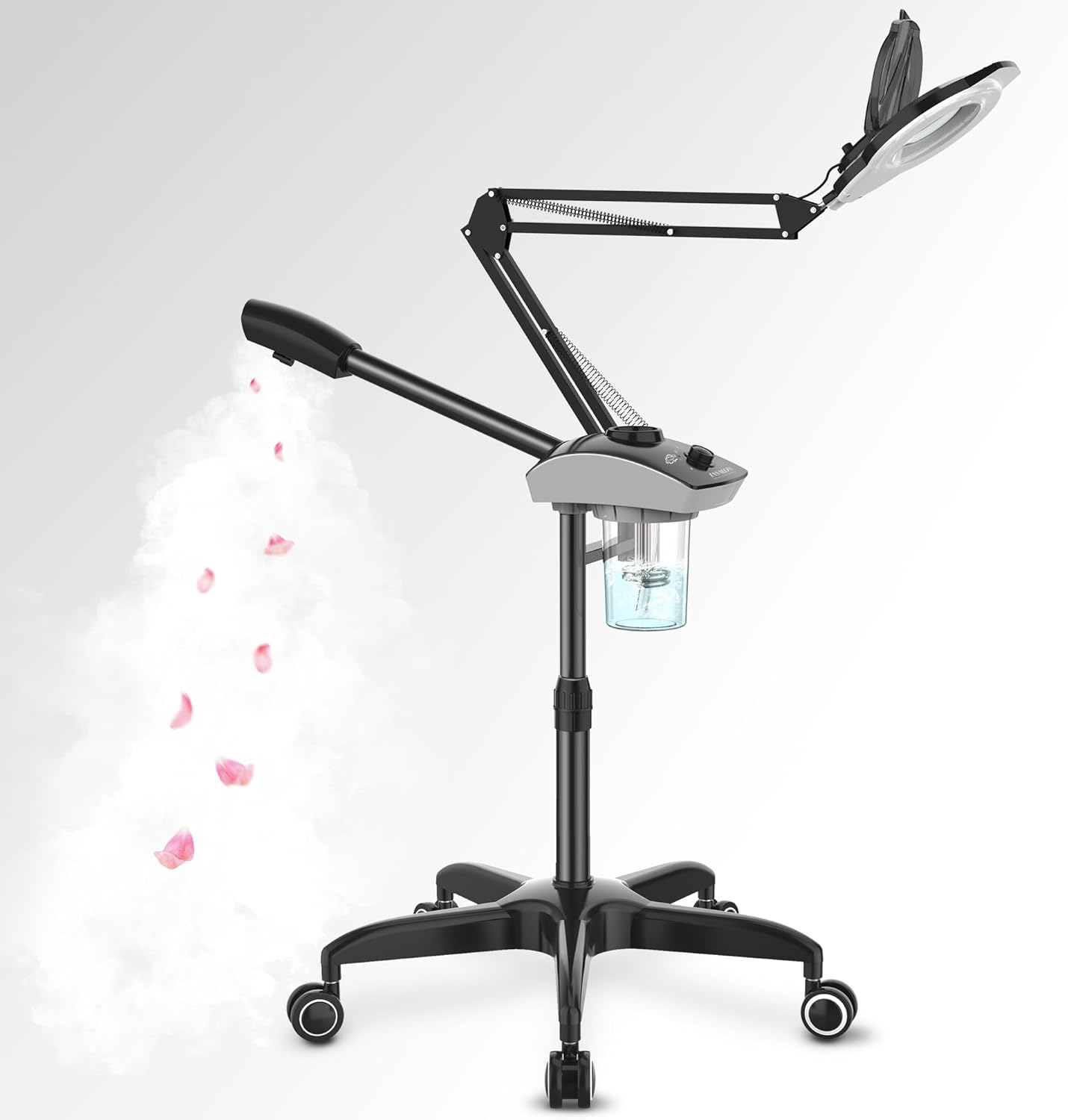 TASALON Professional Facial Steamer with 5X Magnifying Lamp, 2-in-1 Esthetician Steamer on Wheels with Ozone and Hot Mist, Ionic Facial Steamer for Facial Deep Cleaning and Moisturize