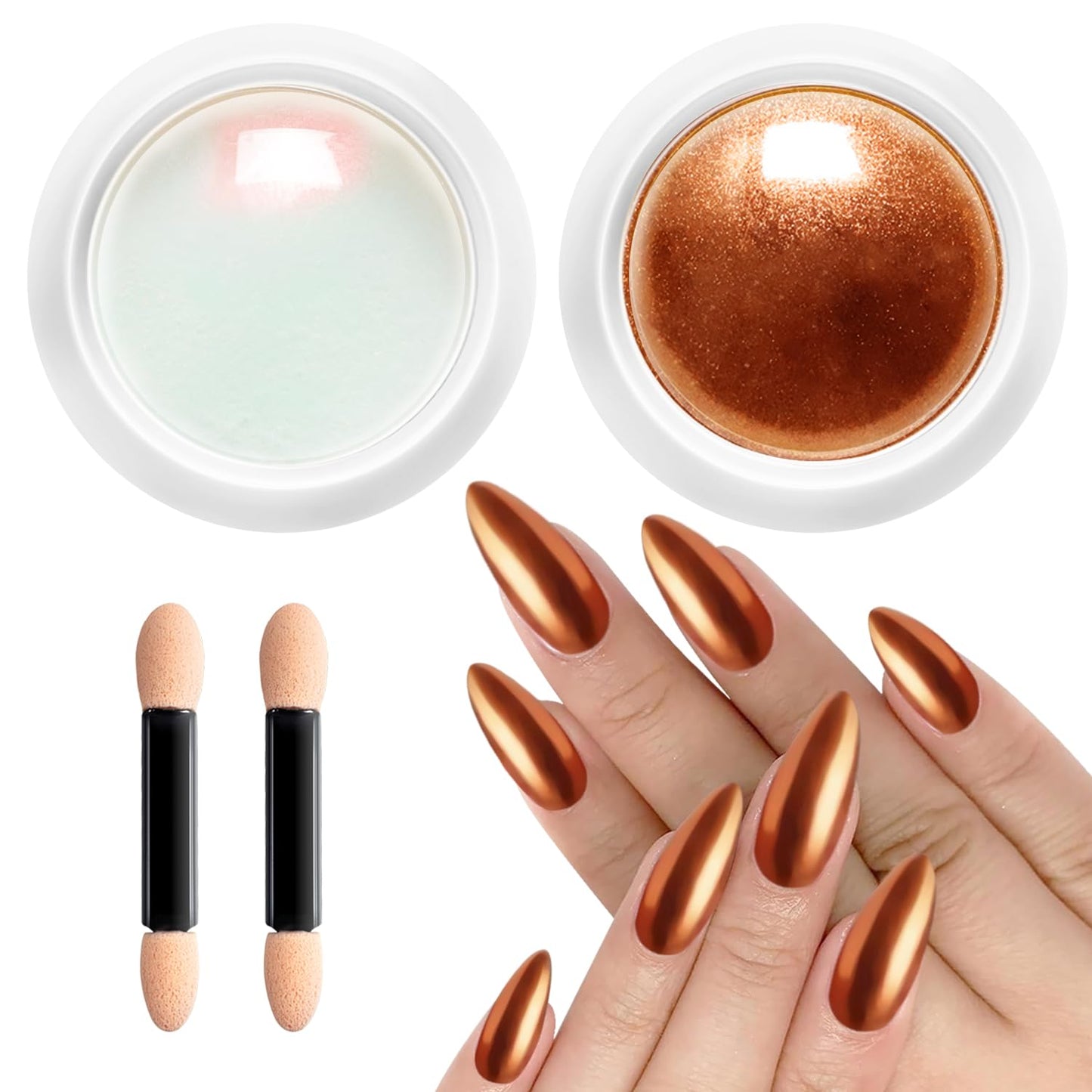 2 PCS Chrome Nail Powder：Mirror Effect Copper Chrome Nail Powder,Metallic Mirror Orange Chrome Nail Powder Decoration for DIY Nail Art,Bronze Pigment Holo Chrome Powder