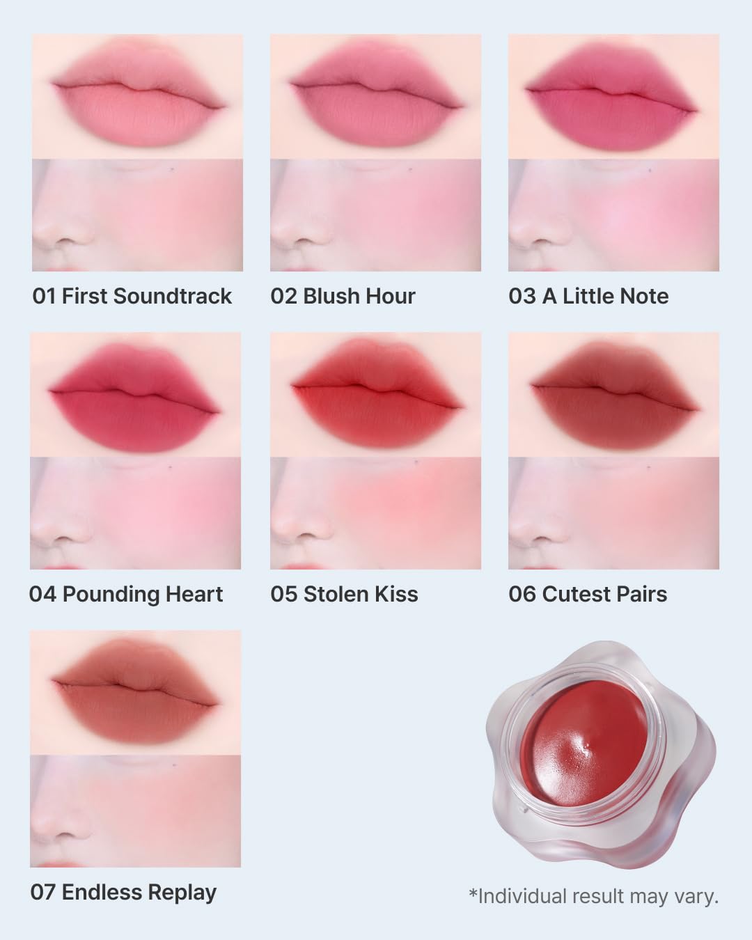 DEARMAY Pure Falling Mood Lip Pot No. 07 Endless Replay 0.23 Oz. Vegan Lip Stain Lip & Cheek Multi-Use Tint With Hydrating Formula for Smooth Soft Blend Without Dryness or Fine Lines, Korean Makeup