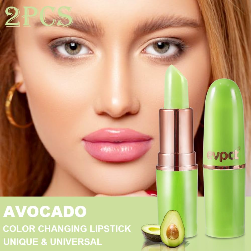 evpct 2Pcs Avocado Tinted Lip Balms PH Lip Color Changing Lipstick Balm Stain Gift Set Queen for Women Girls Korean Mood Long Lasting Color Change Light Pink Lipstick Lip Tint Plumper Gloss 10#