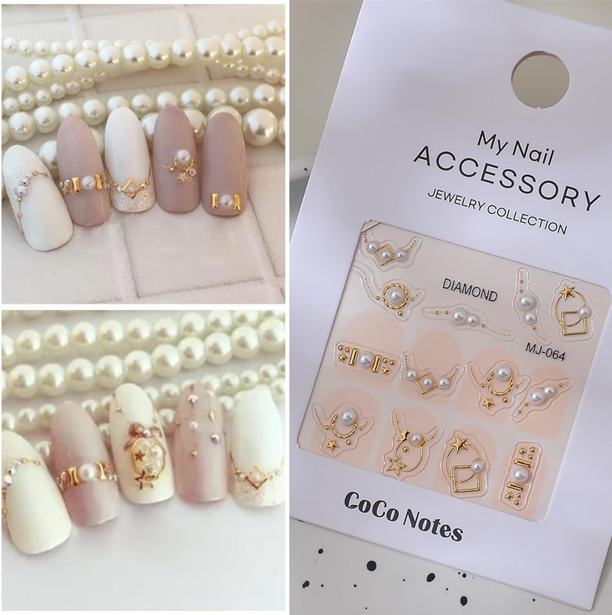 Pearl Nail Stickers with Gold Accent Luxury Star Line Nail Decals 3D Self Adhesive Stickers for Nails Designs Nail Art Supplies & Decorations for Women Girls 1 Sheet