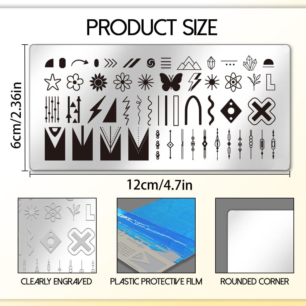 UNICRAFTALE 3Pcs Nail Stamp Plates Set French Nail Stamping Plate French Line Lace Flower Heart Design Image Nail Stencils Nail Art DIY Stamping Template with Nail Scraper for Women Nail Design Tools