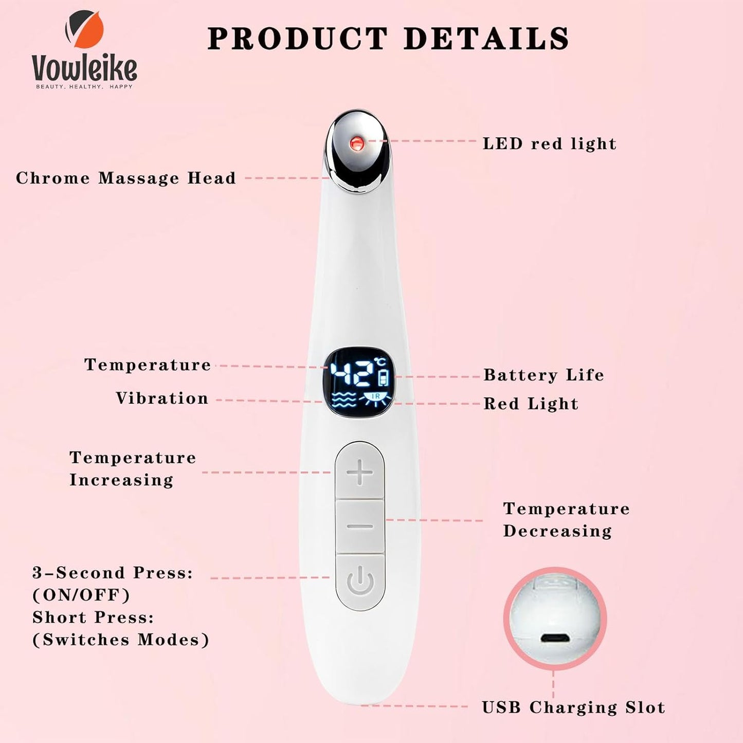 Eye Lift Wand, 3 in 1 Vibrating Red Light 98°F to 113°F LCD Display Eye Massager for Dry Eyes, Dark Circles and Puffiness, Electrical Face, Neck Sculpting Pen for Fine Lines and Wrinkles