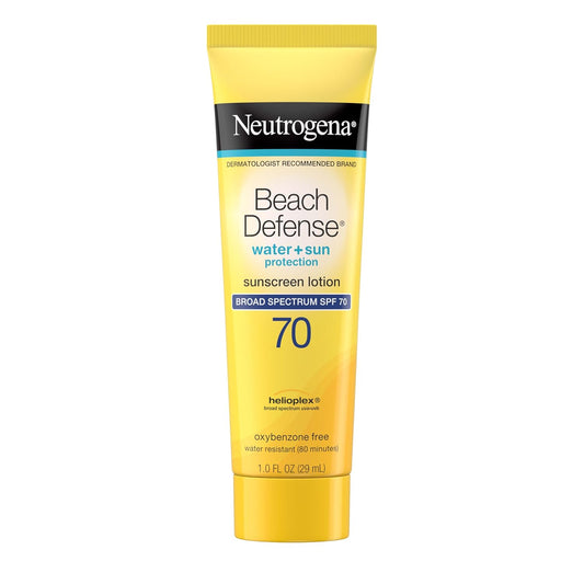 Neutrogena Beach Defense Water Resistant Sunscreen Body Lotion with Broad Spectrum SPF 70, Oil-Free, PABA-Free & Fast-Absorbing, Oxybenzone-Free, Travel Size, 1 oz, 48 Pack