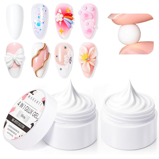 Makartt 3D Gel Nail Art: 4-in-1 Solid Builder Nail Gel White Non-sticky Hands for Extension, 15ML UV Glue for Acrylic Tips, 3D Nails Gels Sculpture Gels for Nails Art Salon Home DIY 2PCS 15ml