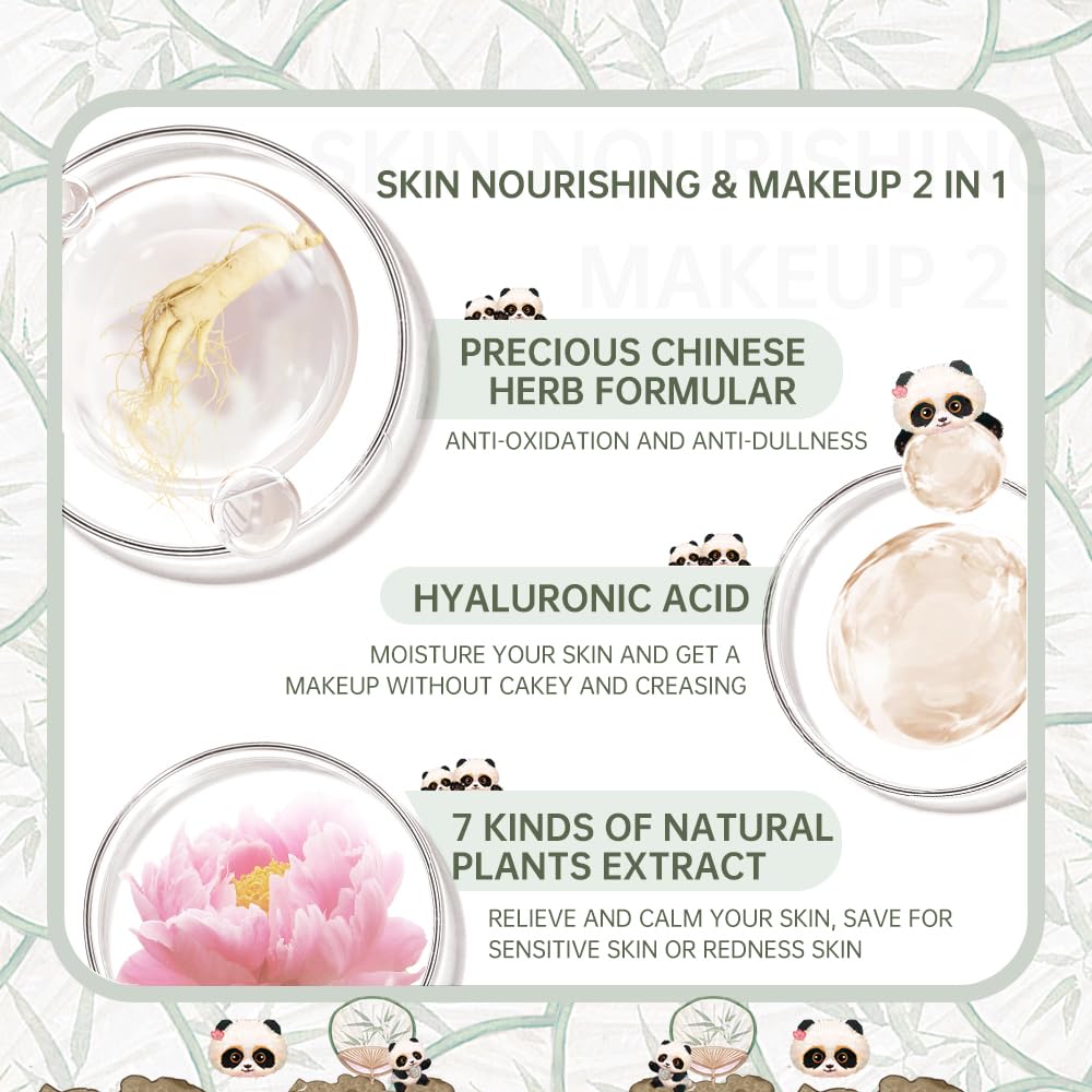 CATKIN Panda Land Full Coverage Cushion Fondation, Breathable Hydrating Nourishing Poreless Face Makeup Save for Sensitive Skin,Sheer Finish (W11 Light)