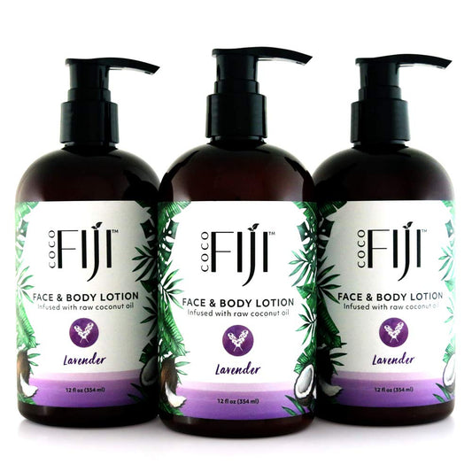 Coco Fiji Face & Body Lotion Infused With Coconut Oil | Lotion for Dry Skin | Moisturizer Face Cream & Massage Lotion for Women & Men |Lavender 12 ozPack of 3