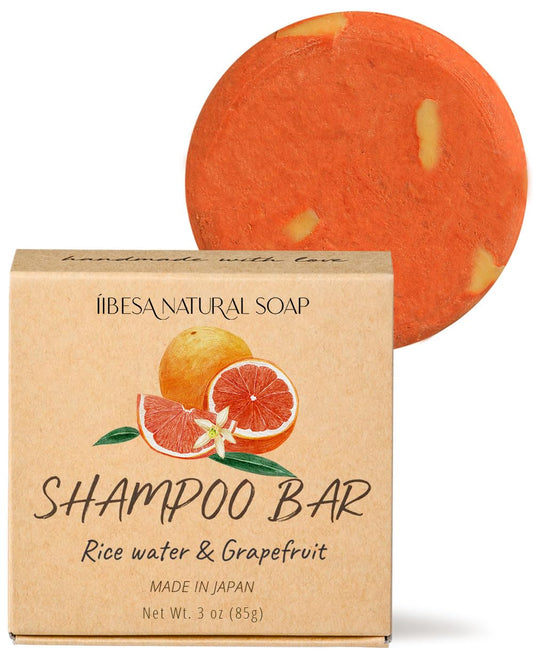 IIBESA Rice Water Shampoo Bar - Hair Growth & Volumizing Deep Hydrating - Japan Made Organic Ingredients - Solid Shampoo Bars For All Hair Types - Sulfate-Free Essential Oils - Grapefruit