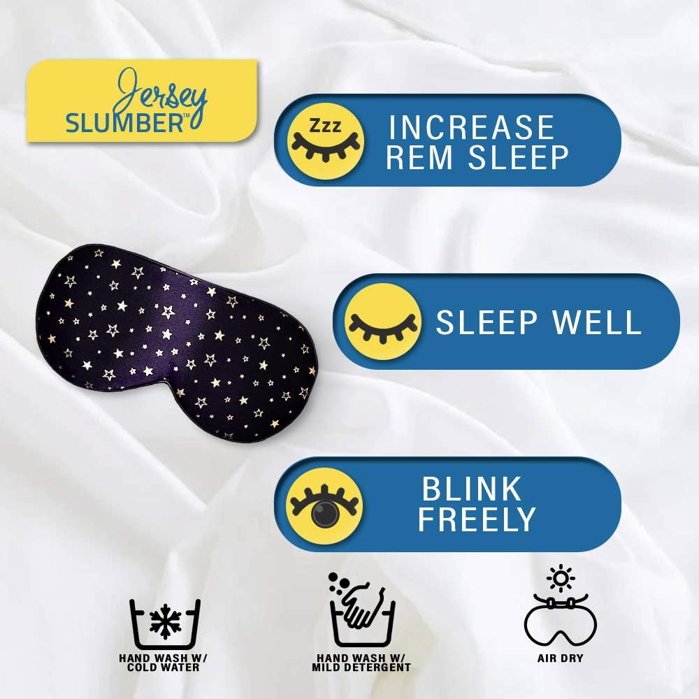 Silk Sleep Eye Mask for Men Women, Comfortable Super Soft Eye Mask with Adjustable Strap, 100% Pure Silk, Works with Every Nap Position, Ultimate Sleeping Aid Blindfold, Blocks Light, Jersey Slumber