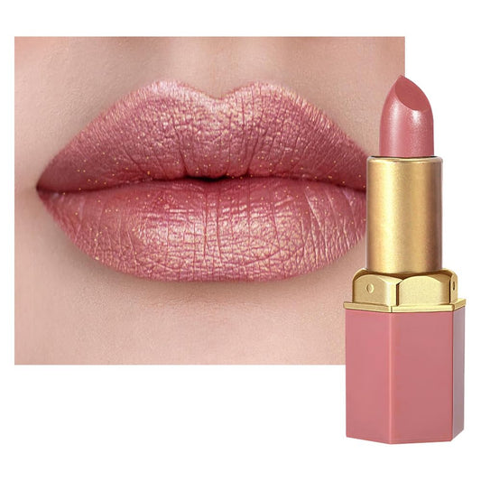 Nude Metallic Lipstick Lip Gloss for Women,Lightweight Shimmer Frosted Long Lasting Lipstick,Glitter Lip Stain Waterproof Smudge Proof 24 Hour Full Coverage Lip Makeup,Vegan
