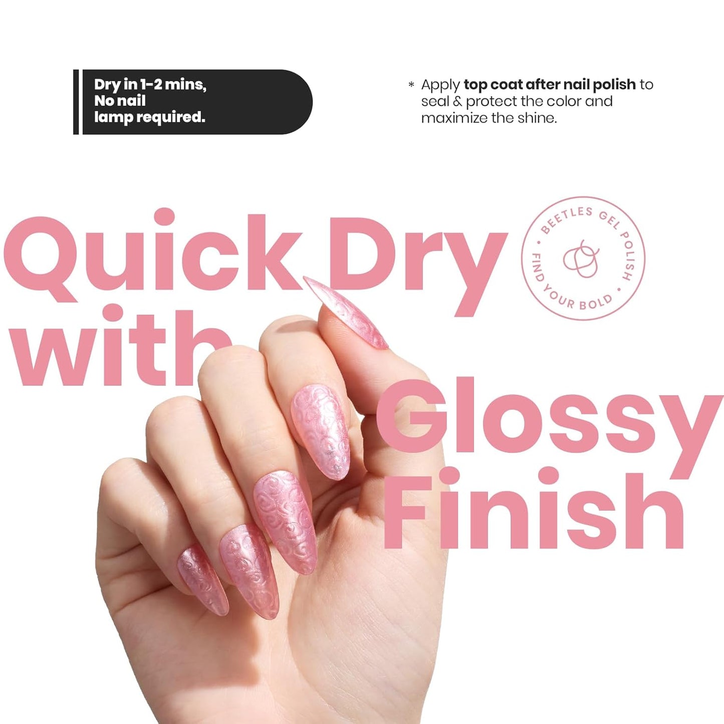 Beetles Pink Nail Polish - 15ML Quick Dry Nail Polish Romantic Reverie Pink Rose Pearl Nail Lacquer Shimmer Fingernail Polish Art Effect for Nail Salon-Quality