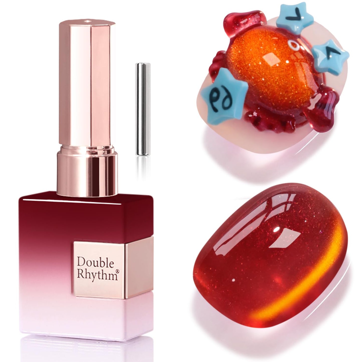 Double Rhythm 0.5 OZ Cat Eye Gel Polish with Magnet 15ML Holographic Glitter Shimmer Translucent Jelly Color Magnetic Nail Polish Salon DIY at Home (Sunny Blood Red-MC1253)