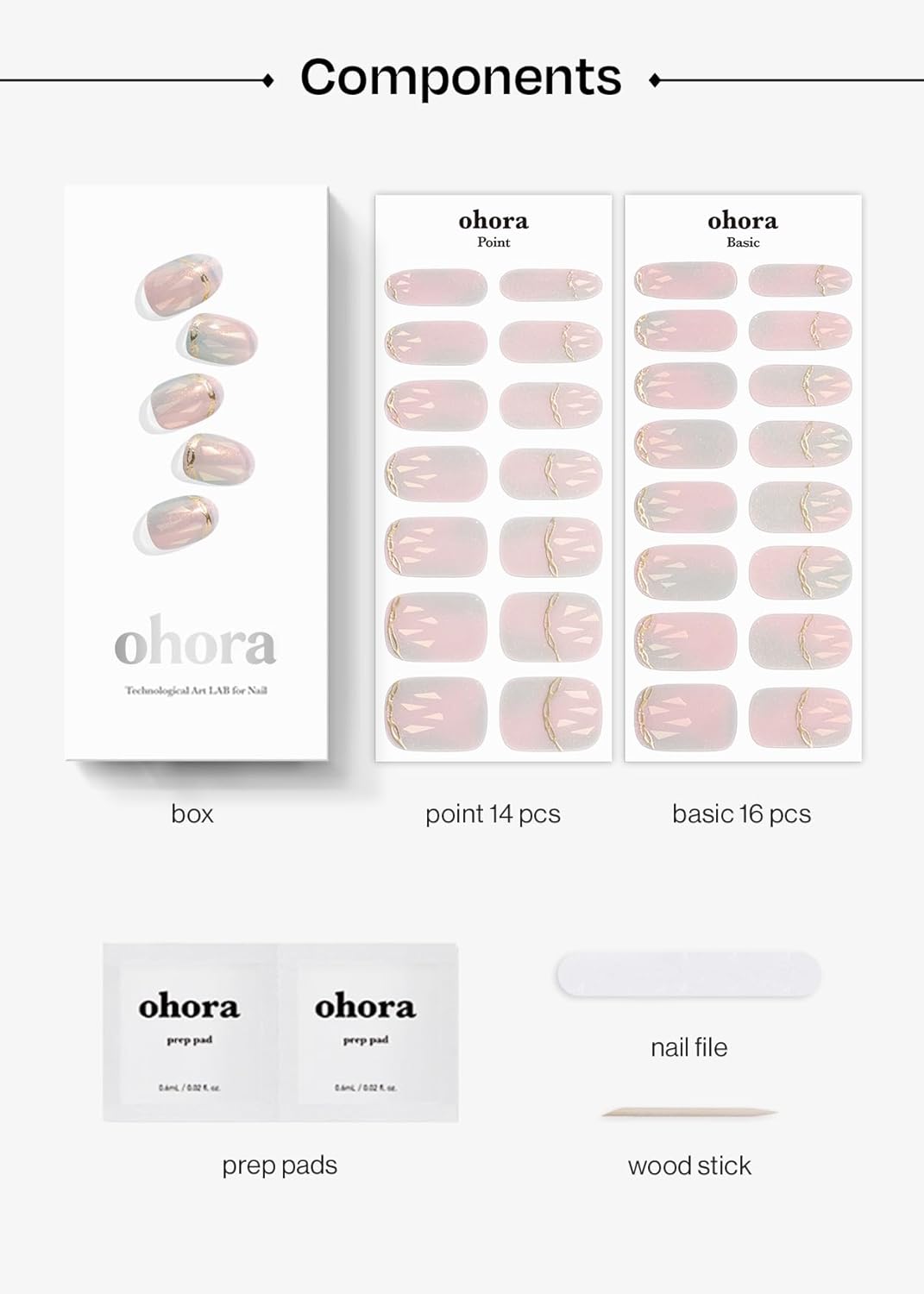 ohora Semi Cured Gel Nail Strips (N Pink Mermaid) - Hologram, Pattern, Works with Any UV/LED Lamps, Salon-Quality, Long Lasting, Easy to Apply & Remove - Includes 2 Prep Pads, Nail File & Wooden Stick