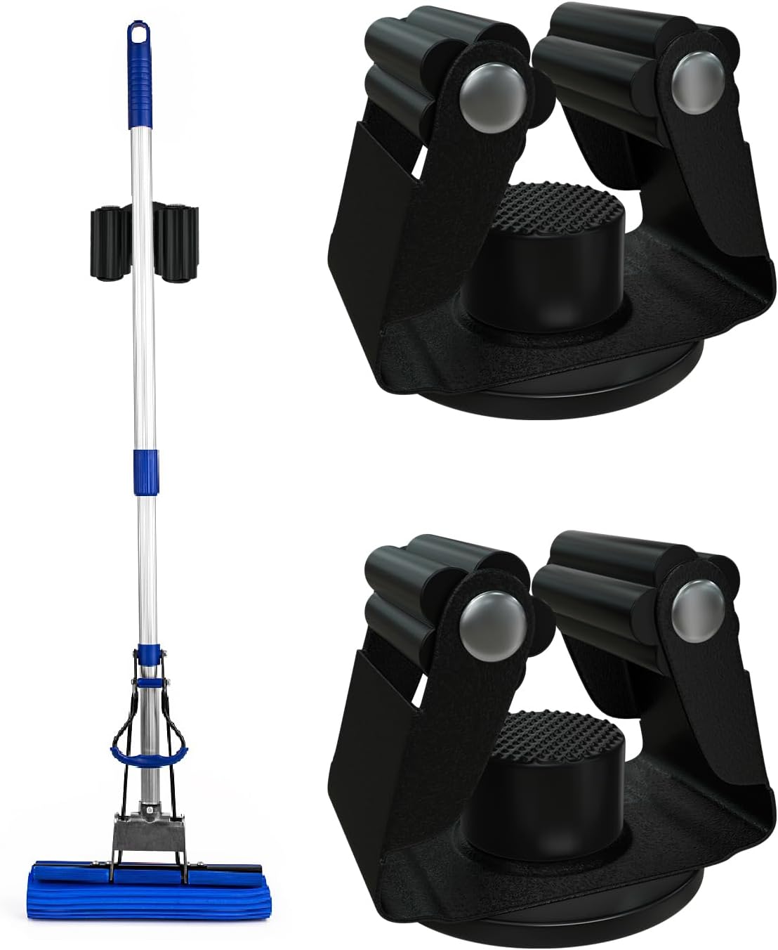 Magnetic Mop Holder, No Drilling Black Steel Magnetic Tool Mount for Home, Kitchen, Laundry, Garage, Workshop - 2 Pack/Black