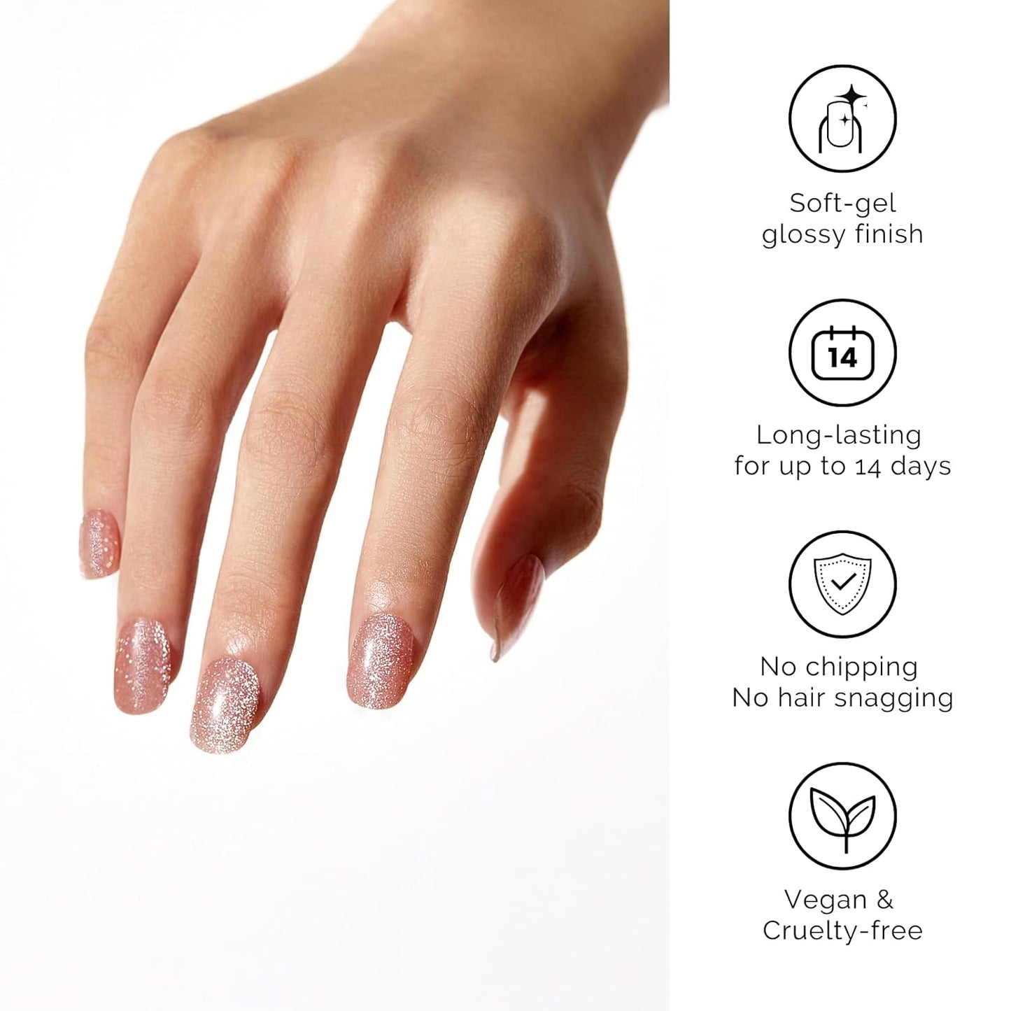 NAILOG Semi Cured Gel Nail Strips - 34 pcs | Buy 2 Get 1 UV Lamp | Long Lasting Nail Polish Sticker Wraps with Glossy Gel Finish, Pink Gleam