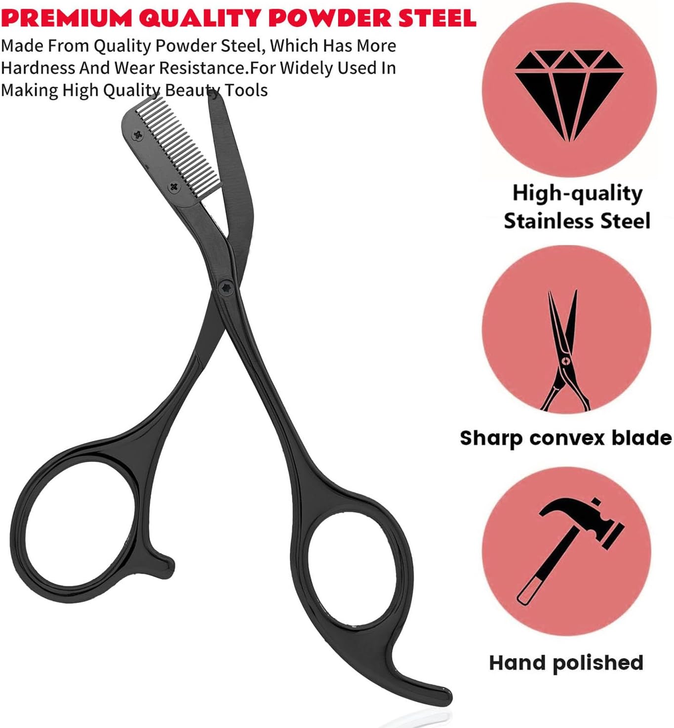 Eyebrow Scissors with Comb, Facial Grooming Scissors Kit, Professional Precision Eyebrow Trimmer,Perfect For Gifts for Men and Women (Black)