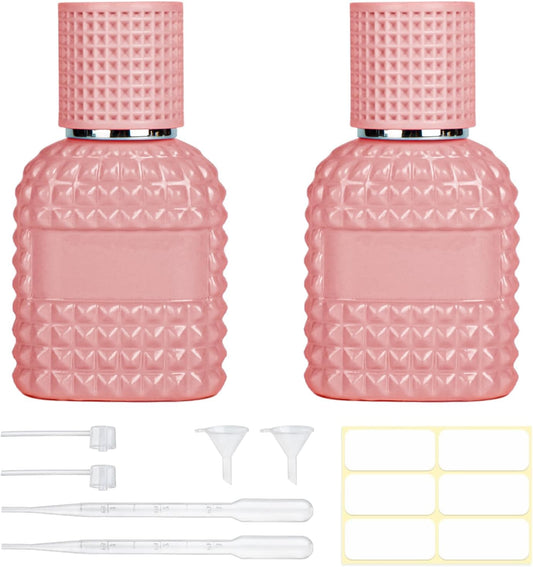 2 Pack 30ml Perfume Spray Bottles Empty, Refillable Glass Fine Mist Atomizer, Portable Travel Perfume Atomizers Fragrance Containers Sprayer for Cleaning, Essential Oils, Liquids (Pink)