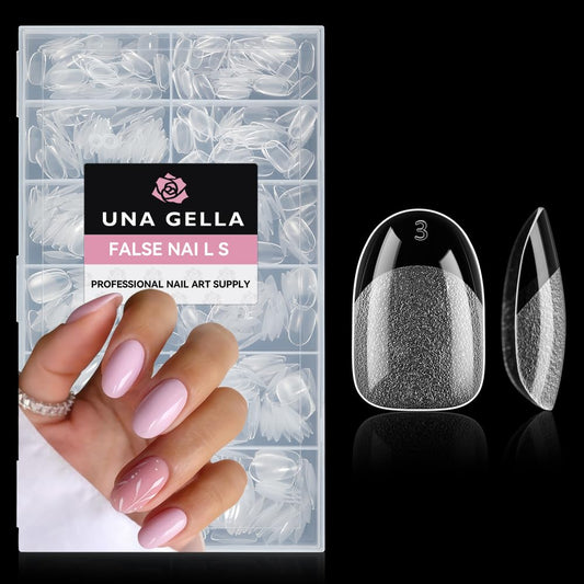 UNA GELLA Oval Round Nail Tips Half Matte 504pcs Short Oval Round Gel Nail Tips Easily Nail Extension for False Fake Acrylic Press On Nails, 12 Sizes Short Gelly Tips