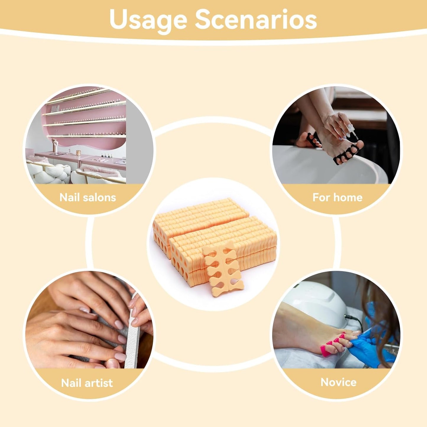 100PCS Sponge Toe Separator, Soft Toe Spreader Nail Art Finger Separator Divider Spacer Manicure Pedicure Tool for Nail Polish (Orange)
