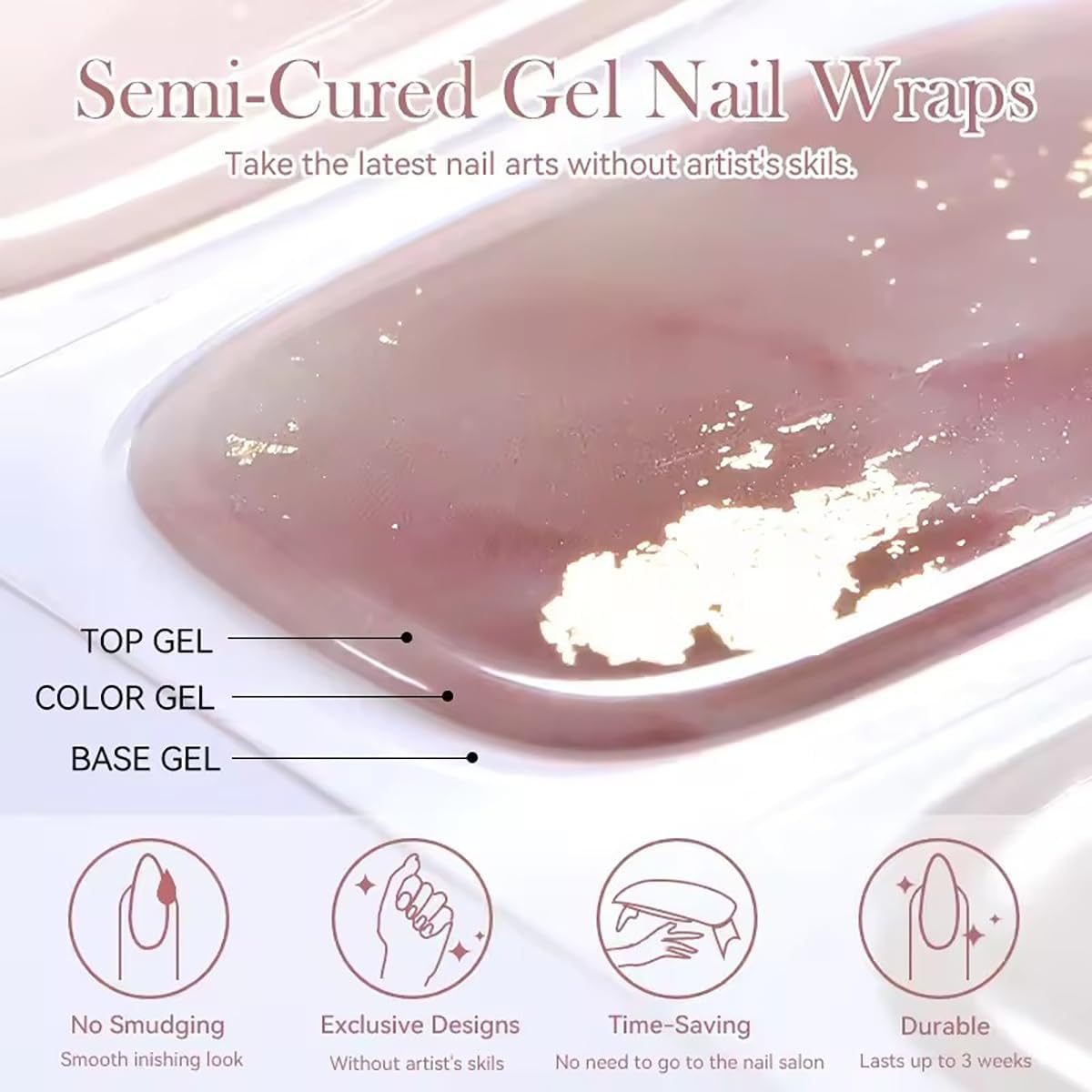 Semi Cured Gel Nail Stickers Decals Solid Color Gel Polish Strips Set Pink Self-Adhesive Design Real Nail Strips for Women DIY Waterproof Manicure Kit Party Nails Decoration 1 Sheets
