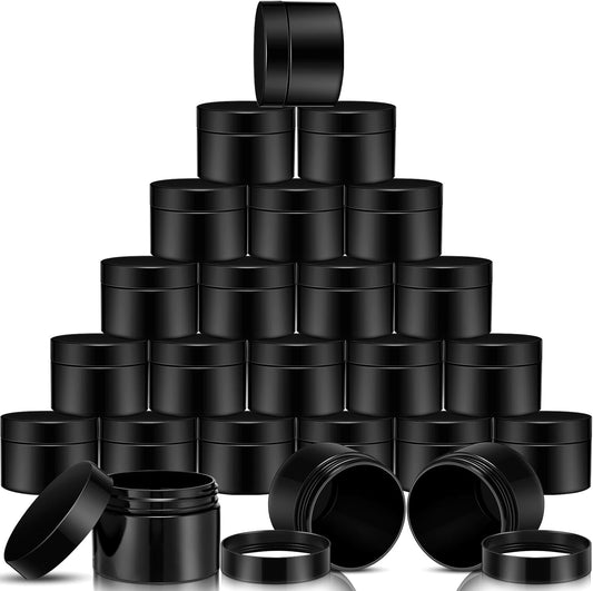 SATINIOR 24 Pieces Empty Clear Plastic Jars with Lids Round Storage Containers Wide Mouth for Beauty Product Cosmetic Cream Lotion Liquid Butter Craft and Food(Black,2 oz)