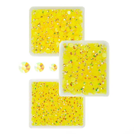 Lemon Yellow AB Resin Rhinestones for Crafting 3mm 4mm 5mm Citrine Flatback Jelly Stones Bulk SS10 SS16 SS20 No-Hotfix Diamonds Gems for Nails Face Eyes Makeup Tumblers Bottles DIY Crafts Shoes