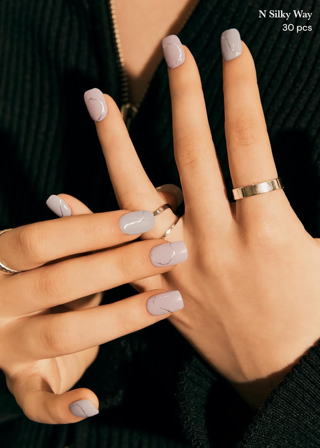 ohora Semi Cured Gel Nail Strips (N Silky Way) - Nude, Metallic, Works with Any UV/LED Lamps, Salon-Quality, Long Lasting, Easy to Apply & Remove - Includes 2 Prep Pads, Nail File & Wooden Stick