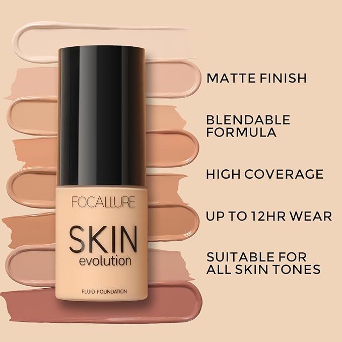 FOCALLURE 2 Pcs Liquid Foundation, Skin Evolution Foundation + Concealer, Full Coverage Foundation Makeup, Durable, Waterproof, Oil-Control, Hides Wrinkles & Lines, Warm Ivory