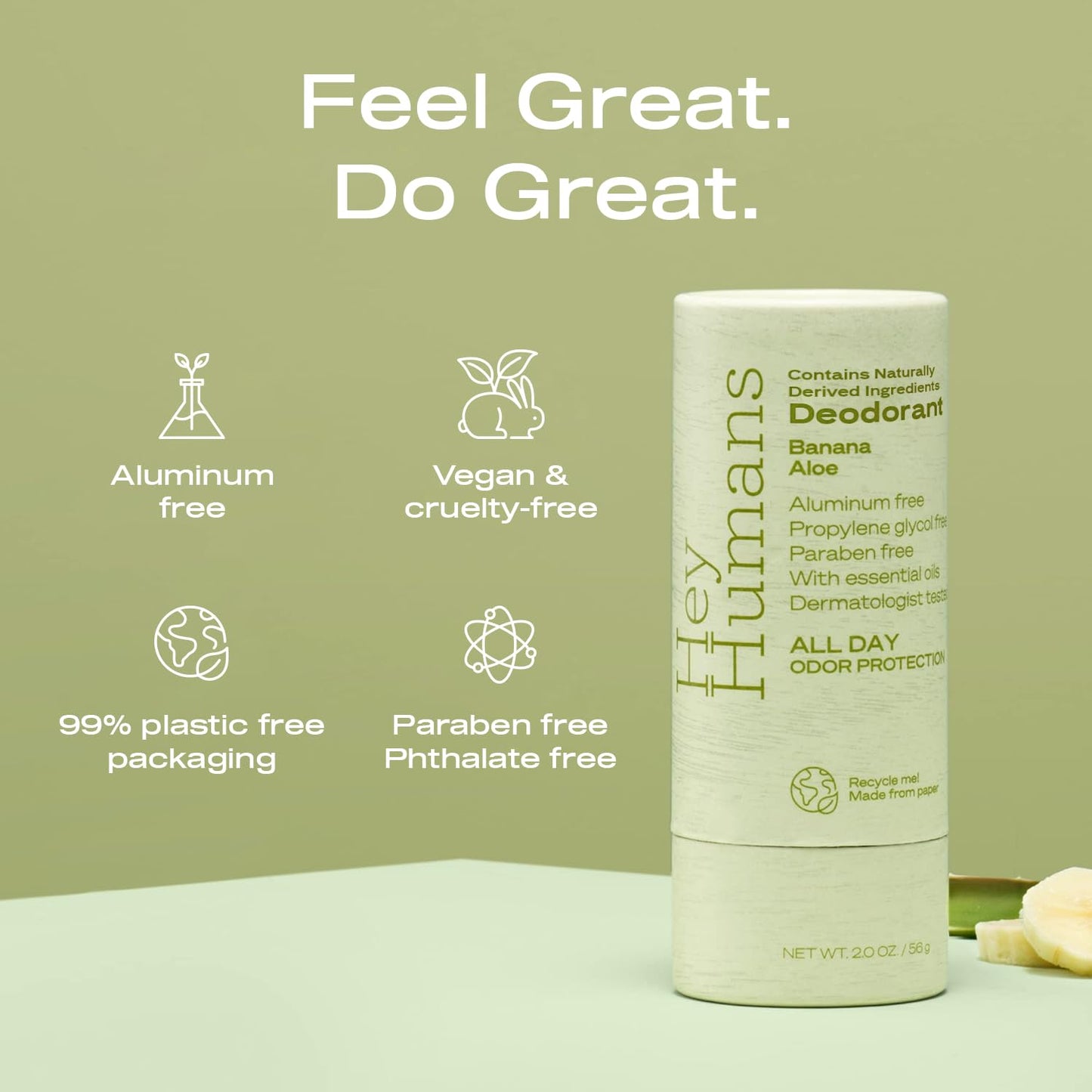Hey Humans Deodorant, Aluminum Free Deodorant for Women and Men, Contains Naturally Derived Ingredients, All Day Odor Control, Refreshing Deodorant Essential Oils, Banana Aloe