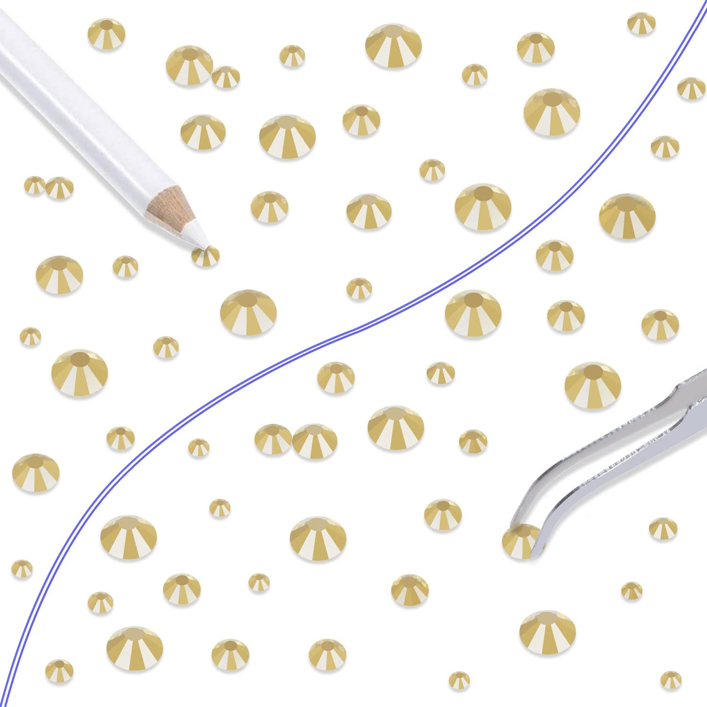 LPBeads 6000 Pieces Jonquil Non Hotfix Rhinestones 6 Sizes Round Crystal Glass Flat Back Rhinestones with Tweezers and Picking Pen for Nail Art Crafts Clothes Bags DIY