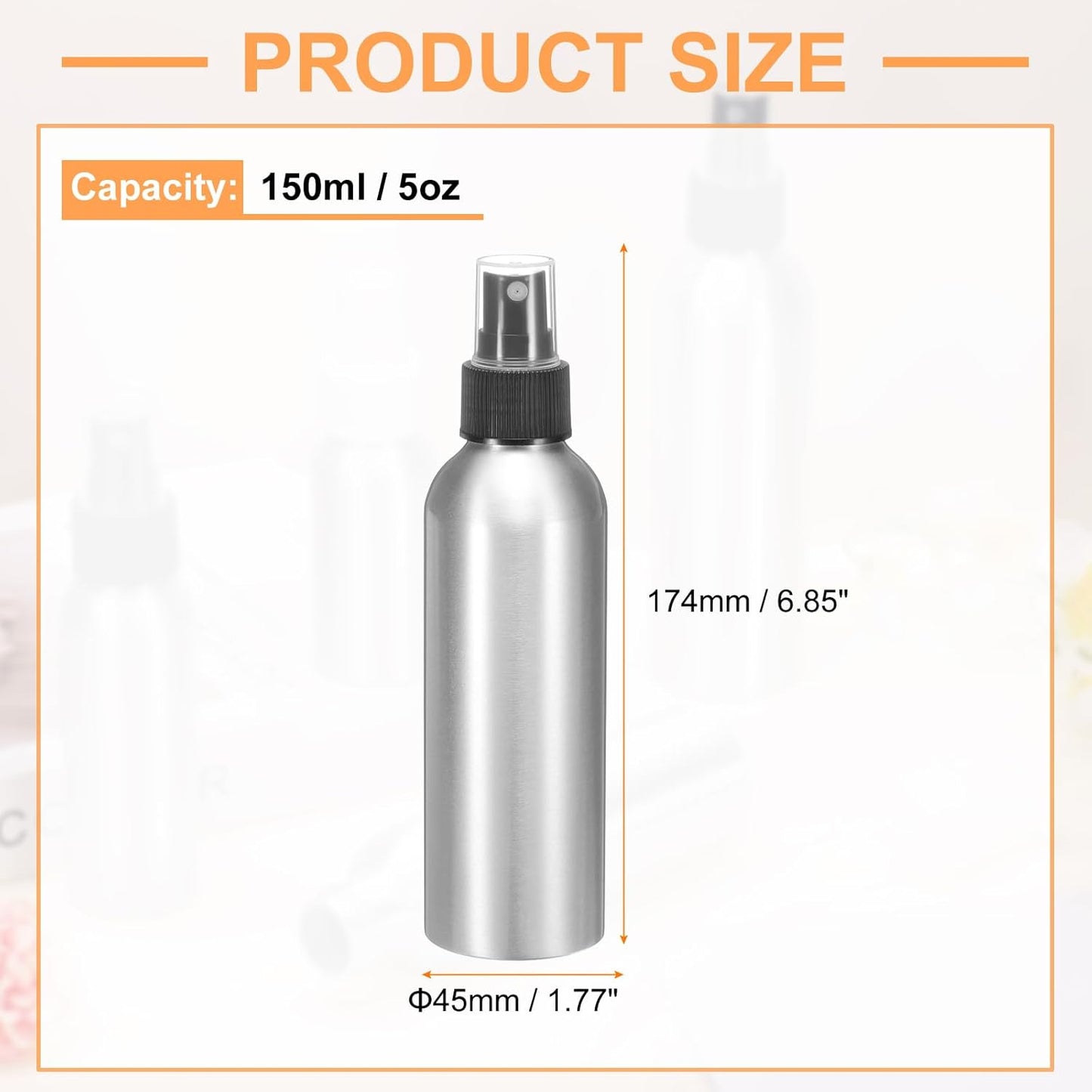 HARFINGTON 5pcs Aluminum Fine Mist Spray Bottles 150ml/5oz Metal Small Liquid Alcohol Refillable Travel Container with Black Plastic Nozzle Cap for Perfume Skincare Cosmetic Storage Bottle
