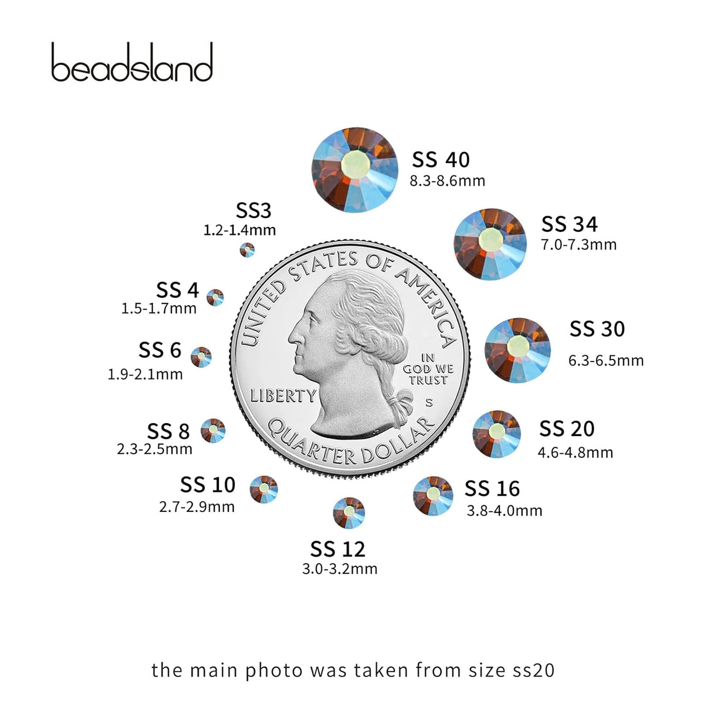 beadsland 1440 Pieces Flat Back Crystal Rhinestones Round Gems, Lt.Colorado Topaz AB,SS8,2.3-2.5mm