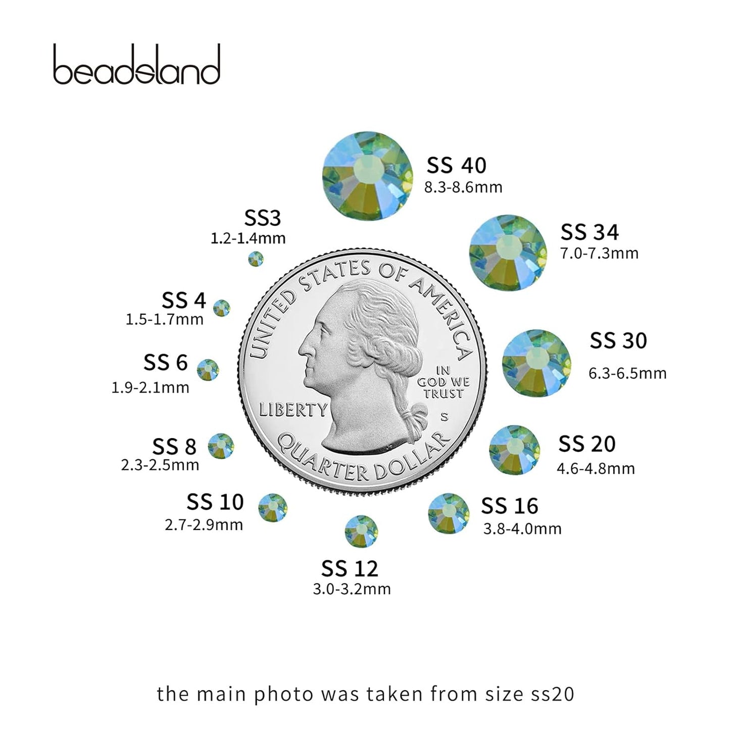 Beadsland 1440 Pieces Flat Back Crystal Rhinestones Round Gems,Peridot AB,SS8,2.3-2.5mm