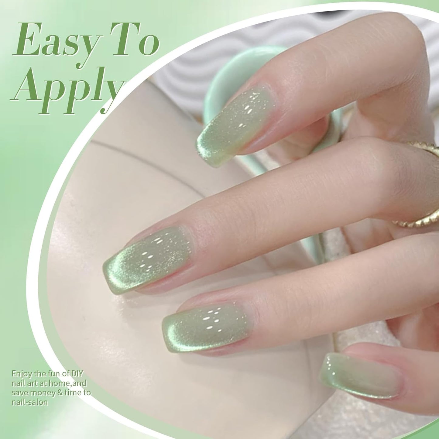 BORN PRETTY Green Cat Magnetic Eye Gel Nail Polish Shimmer Glitter Holographic Aurora Green Magnetic Gel Polish Nail Art Manicure DIY at Home 15ML