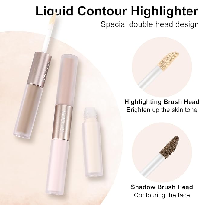 2 in 1 Bronzer and Highlighter Stick,Non-greasy & Non-drying Contour Pencil,Easy to Create a Natural Shimmery Finishing,Long Lasting & Waterproof Face Brighten Make up Pen