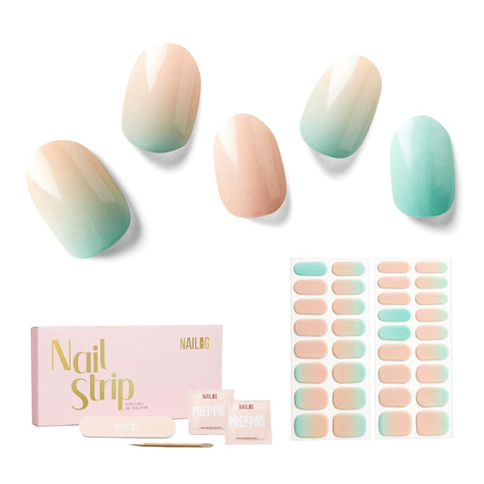 Nailog Semi Cured Gel Nail Strips 34 pcs | Long Lasting Nail Polish Sticker Wraps with Glossy Gel Finish | New Dawn