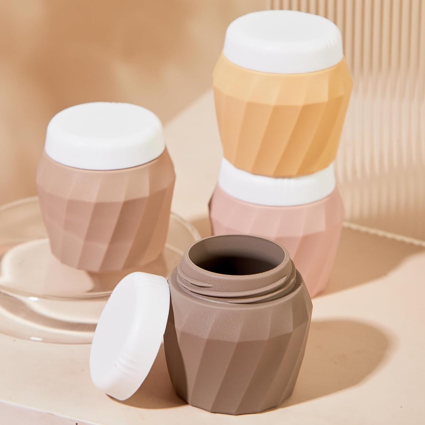 Travel Containers for Toiletries, Premium Silicone Cosmetic Cream Jars, TSA Approved Leak-Proof Refillable Travel Size Toiletries with Clear Bag for Cosmetic Face Body Cream (Apricot, 1.7OZ)