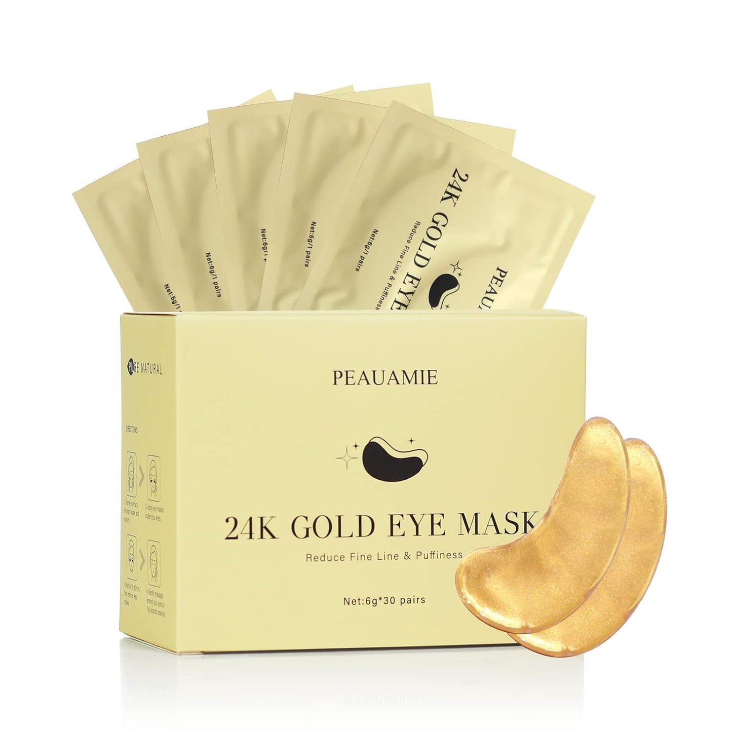 Under Eye Patchs 24k Gold Eye Mask and Hyaluronic Acid and Rose for Dark Circles and Puffiness Wrinkle Eye Bags 30 Pairs