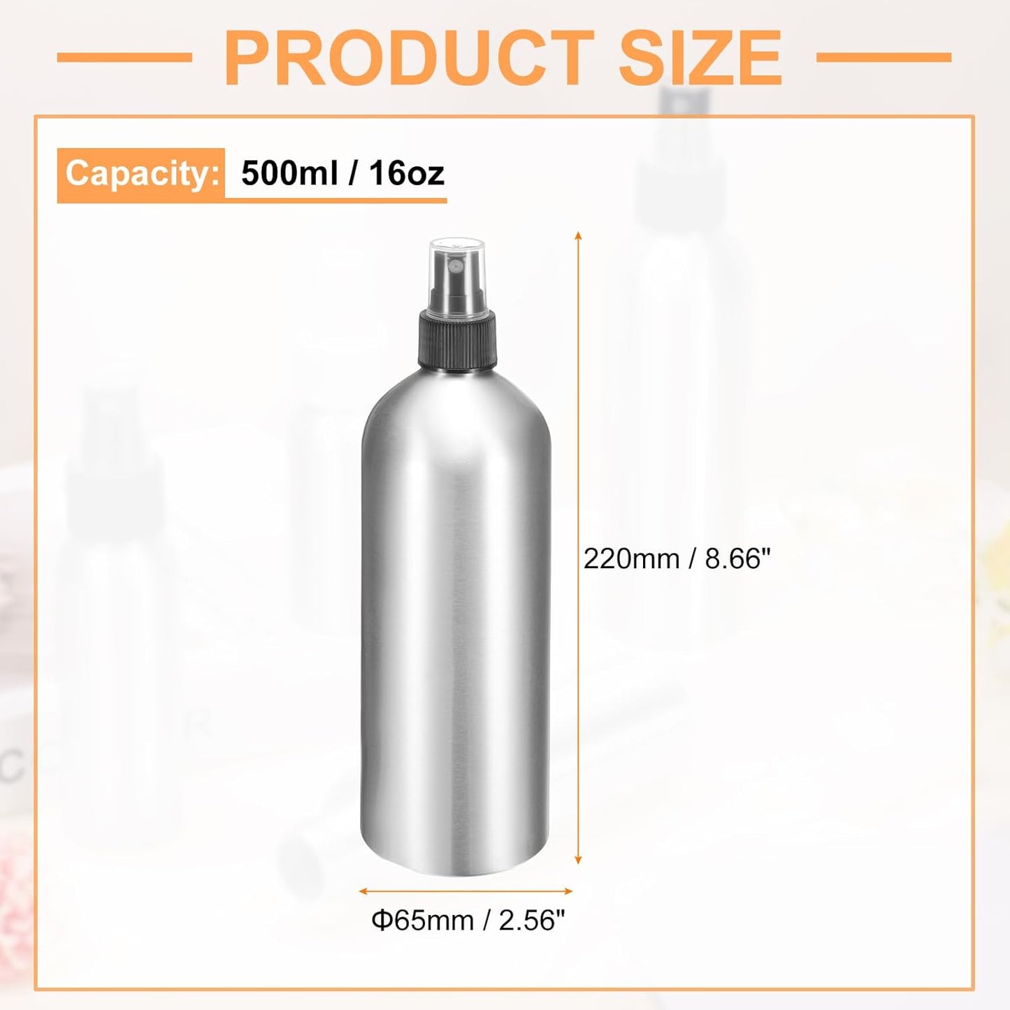 HARFINGTON 5pcs Aluminum Fine Mist Spray Bottles 500ml/16oz Metal Small Liquid Alcohol Refillable Travel Container with Black Plastic Nozzle Cap for Perfume Skincare Cosmetic Storage Bottle