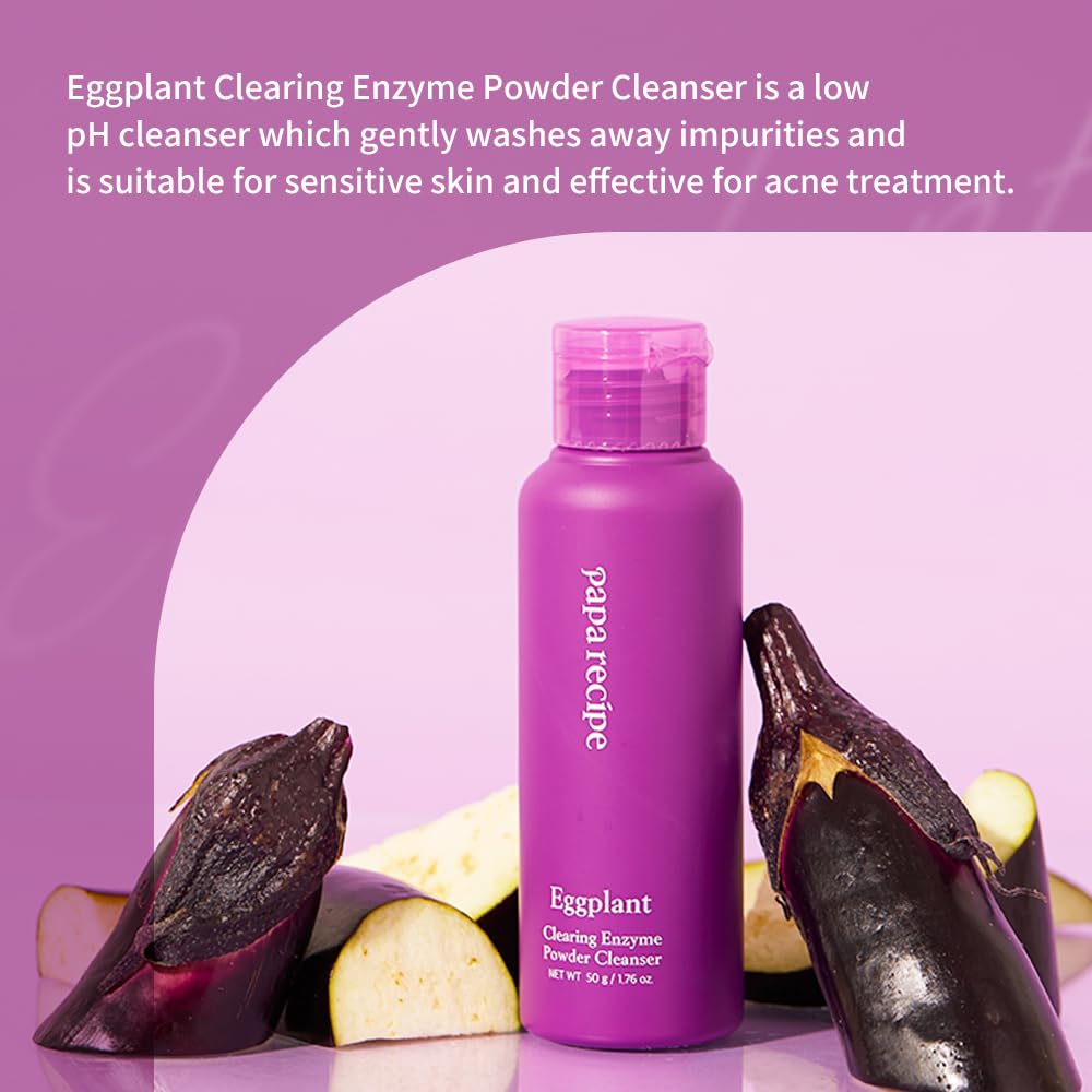 Papa Recipe Eggplant Enzyme Powder Cleanser – Triple Exfoliation with AHA, BHA, PHA – Low pH Korean Skincare Face Wash for Sensitive Skin