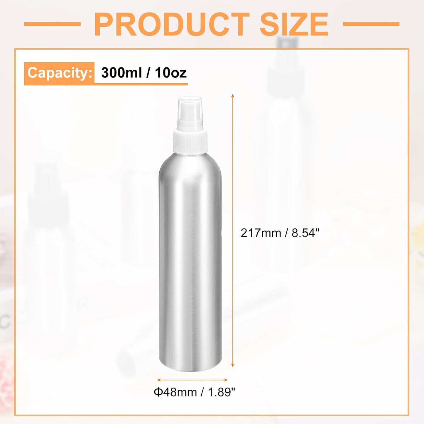 HARFINGTON Aluminum Fine Mist Spray Bottles 300ml/10oz Metal Small Liquid Alcohol Refillable Travel Container with White Plastic Nozzle Cap for Perfume Skincare Cosmetic Storage Bottle