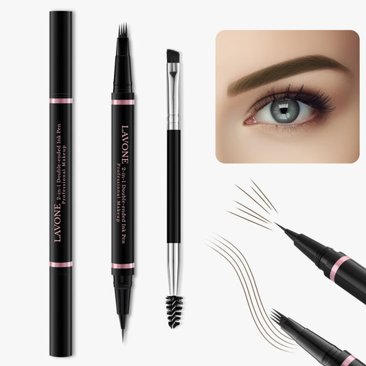 Eyebrow Pencil,2-in-1 Waterproof Eyebrow Pen with 4 Tip Brow Pen and Ultra-Precise Brow Pencil,with Dual-ended Eyebrow Brush,Eyebrow Makeup for Natural Looking Eyebrows - Ash Brown