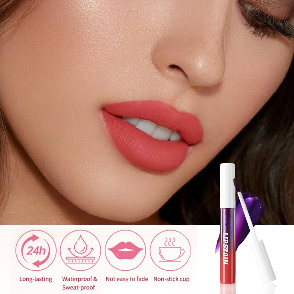 evpct 3Pcs Peel Off Lip Stain Tints, Nude Brown Orange Red Matte Liquid Lipstick Lip Stain Long Lasting Waterproof for Women, Non-sticky Lipstick Peel Off High Pigment No Faded Smudge-proof Lip Stains