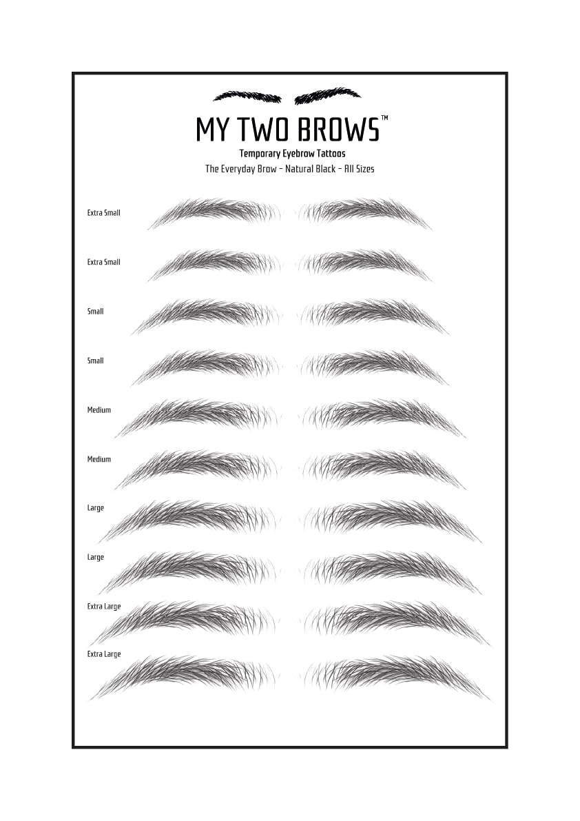 (10 pairs) Natural Black Temporary Eyebrow Tattoo - Extra Small Size - Waterproof & Smudgeproof - Everyday Brow Style Eyebrow Stickers - Sheet Lasts up to 30 Days - Won't Work on Existing Brows