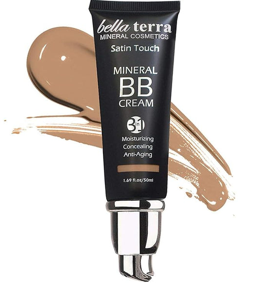 Bellaterra Cosmetics Mineral BB Cream - Tinted Moisturizer & Foundation, Hypoallergenic, Buildable Coverage, Oil-Free, Non-Comedogenic, Vegan, 1.69oz, Medium Tan 105