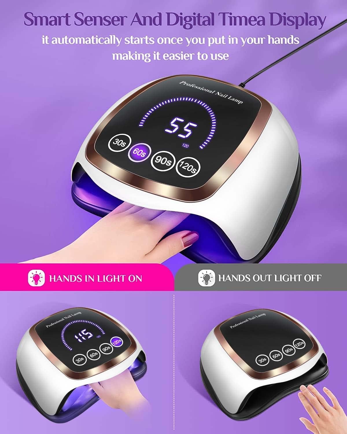 UV LED Nail Lamp, Gugusure 168W Nail Curing Lamps for Home & Salon, Led Nail Dryer for Gel Polish with Automatic Sensor/4 Timer Setting, Professional Nail Art Tools for Fingernail and Toenail Nail