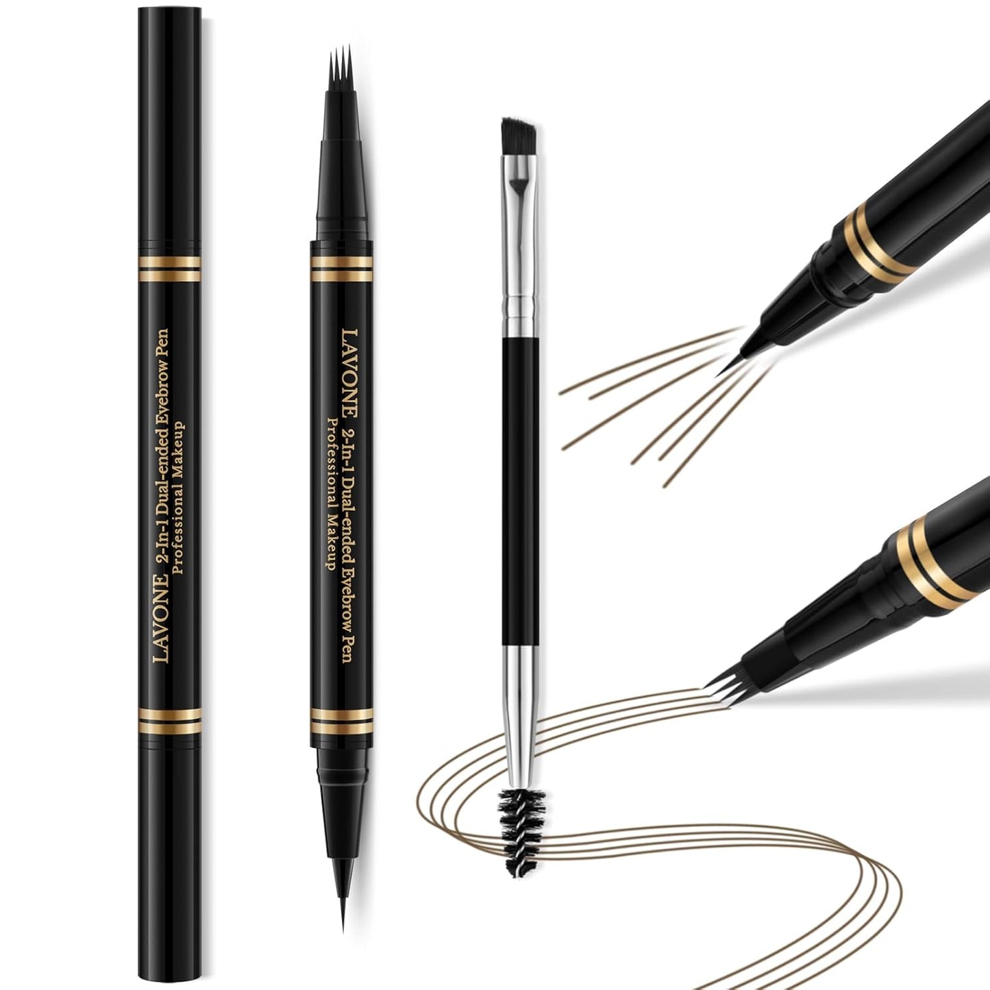 Eyebrow Pen Makeup Kit, with 4 Tip Waterproof Microblading Eyebrow Pencil, Eyeliner, Eyebrow Pomade and Dual-ended Eyebrow Brush, Brow Pencil Eyebrow Kit for Natural Looking - Ash Brown