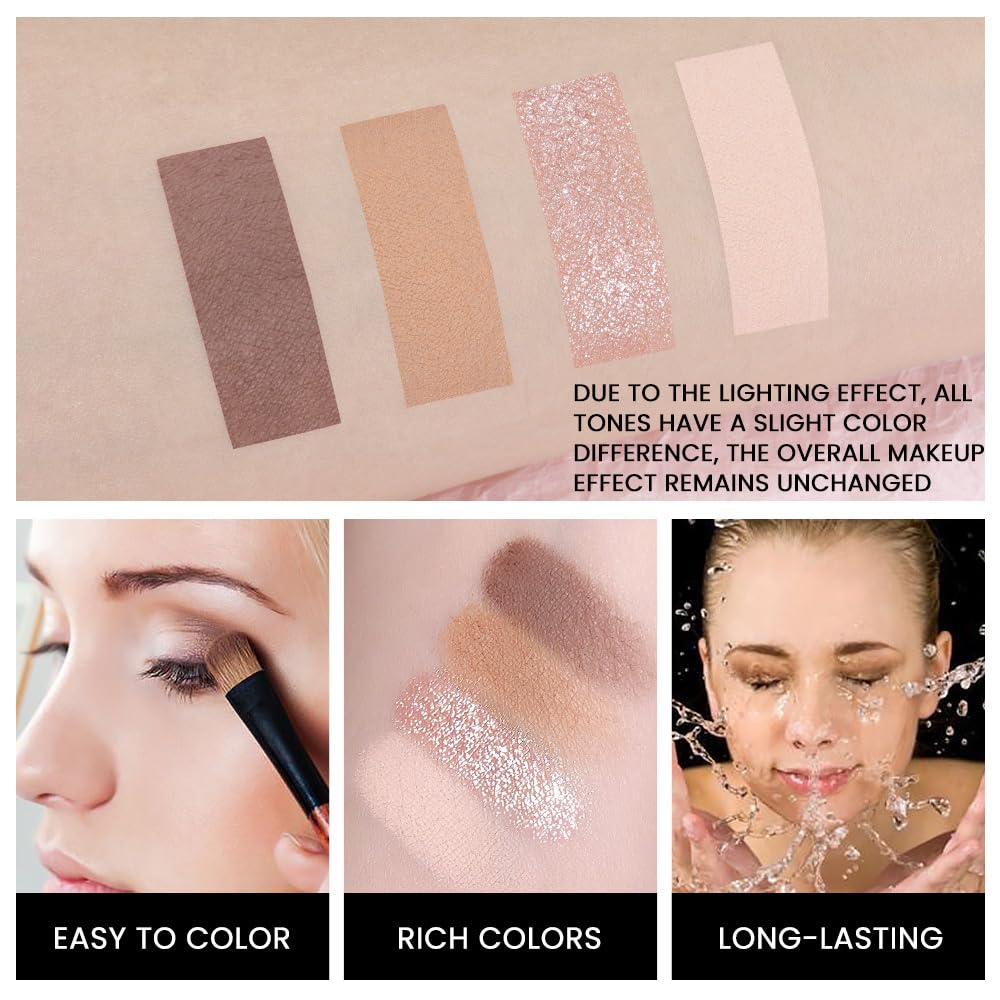 evpct Nude Brown Eyeshadow Quad Palette, Bright Nude Champagne Gold Brown Cocoa Glitter Metallic Shimmer Matte High Pigment Mini Eye Shadow Palette Makeup for older Women, Travel Size Built in Mirror