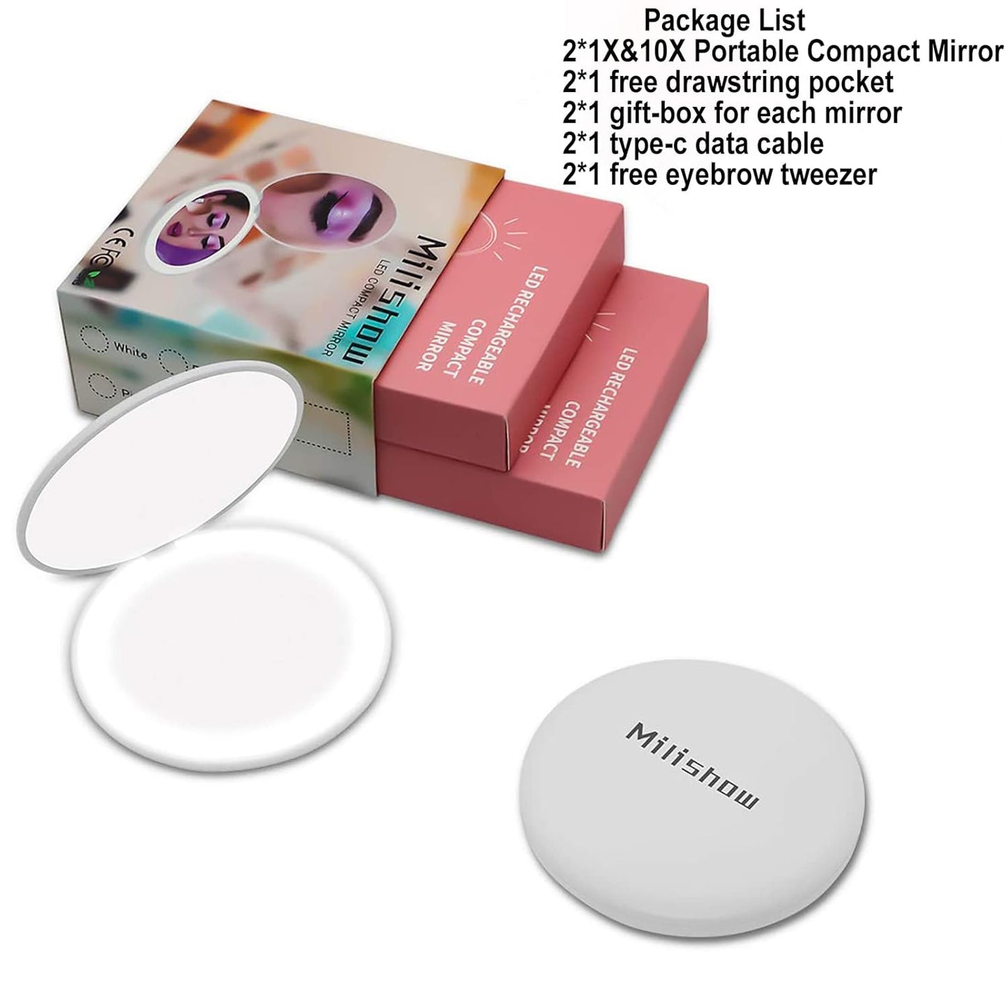 Compact Mirror with LED Light,1x/10x Magnifying Rechargeable Mirror,3.5in, Dimmable Travel Mirror for Purse,Pocket,Handheld 2-Sided Makeup Mirror