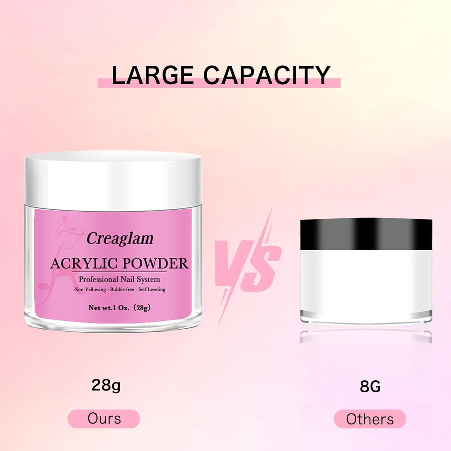 Acrylic Powder Large Capacity: 3Pcs 1 Oz. Orchid Glitter Super Nail Polymer for 3D Art Carving French Extension - 28g Pink-a-boo Phlox Pink Professional Acrylic Powder No Need Lamp